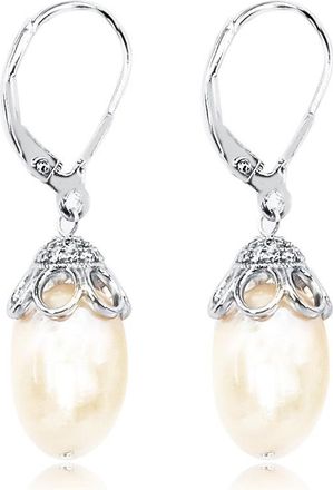 MAX + STONE Sterling Silver Cultured 10-11mm Pearl Drop Leverback Earrings