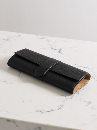 Smythson Panama Small Textured-leather Jewelry Roll - Black