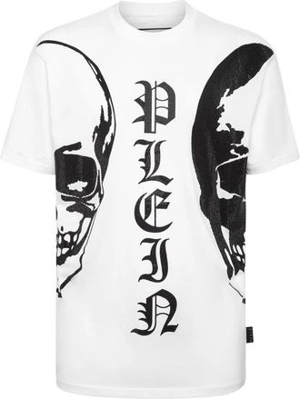Philipp Plein T-shirt Ronde Hals SS met Kristallen - Heren - T-shirts - Wit - 2XL - Katoen - Tops
