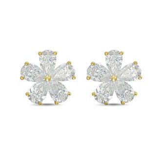 Diana M. Jewels 14kt Yellow gold 5.00cts lab grown Pear shaped diamond flower cluster stud earrings