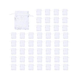 OEM 500 Bolsitas De Organza Con Cord&oacute;n Para Regalos De Boda, Ideales Para Joyer&iacute;a, Con Estampado De Copos De Nieve En Blanco Y Plateado. Bolsas Transparen