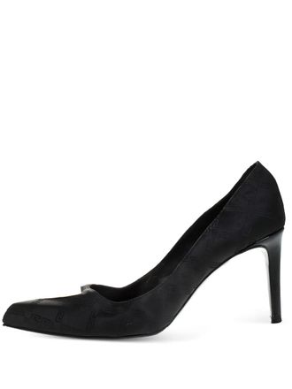 Versace 2024 90mm pointed toe pumps - women - Rubber/Canvas/Leather/Leather - 40 - Black