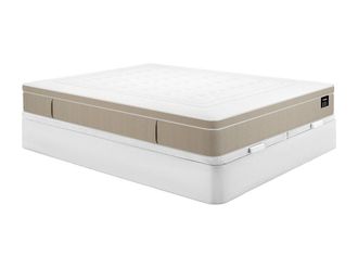 Vente-Unique Conjunto 180 x 200 cm somier con arc&oacute;n blanco + colch&oacute;n h&iacute;brido muelles ensacados 7 zonas y gel viscoel&aacute;stico 28 cm de grosor - CIREVA de YSM&Eacute;E