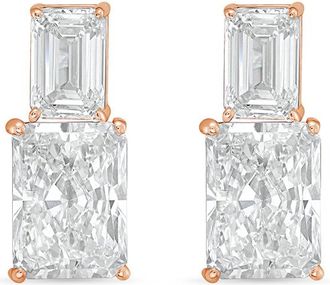 Diana M. Jewels 14kt rose gold 12cts lab grown emerald and radiant cut diamond earrings
