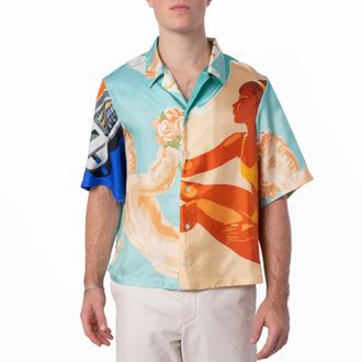 Bally Retro Graphic Silk Camp Shirt, Brand Size 50 ( US Size 40 )