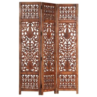 Berkfield Home Hand Carved 3-Panel Room Divider Brown 120x165 cm Solid Mango Wood