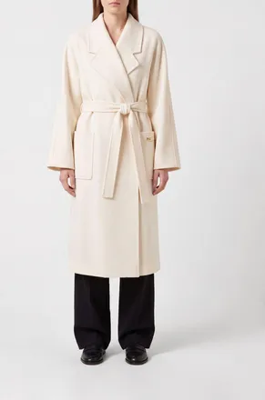 Elisabetta Franchi Cappotto lungo a vestaglia in 100% lana con cintura