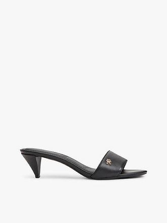 Tommy Hilfiger Mules de piel con tac&oacute;n y monograma TH