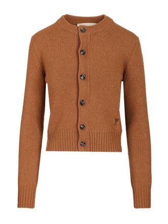 Ami Wool And Cashmere Cardigan Knitwear Marrone-Donna