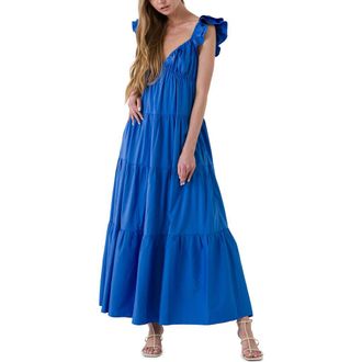 Free the Roses Ruffle Sleeve Maxi Dress in Blue at Nordstrom, Size Small