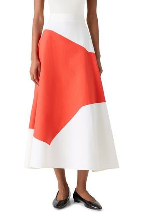 Akris Polygon Patch Poplin Midi Skirt in Ecru Vermillion at Nordstrom, Size 10