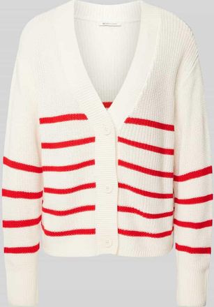 Tom Tailor Denim Relaxed Fit Strickjacke aus Baumwoll-Mix mit V-Ausschnitt in Offwhite, Größe XS