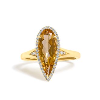 House of Brilliance 10K Yellow Gold Pear Citrine and 1/6 Cttw Diamond Geometric Cocktail Ring
