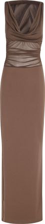 SER.O.YA Brown Marla Semi-Sheer Draped Polyester Maxi Dress