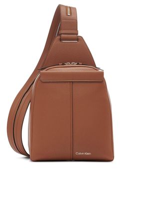 Calvin Klein Womens Myra Vegan Leather Convertible Sling Backpack, 2 Pockets, Caramel, One Size