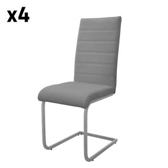 ML Design Lote de 4 sillas de comedor de piel sint&eacute;tica, gris