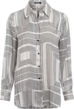 Marc Aurel Overhemden, Dames, Grijs, S, Polyester, Grafische Doorzichtige Blouse met Zijsplitten