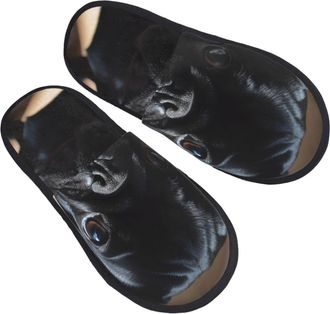 Generic Slipper Black Pug Dog Puppy Breathable Fuzzy Slippers Portable Cotton Slipper For Bedroom Men Ladies L