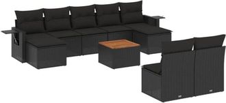 vidaXL Set De Sof&aacute;s De Jard&iacute;n 10 Pzas Cojines Rat&aacute;n Sint&eacute;tico Negro Vidaxl