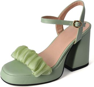 Generic Womens Open Toe Slingback Bridal Shoes Chunky High Heel Platform Pumps Ankle Strap Wedding Party Prom Sandals with Buckle,Green,6.5 UK