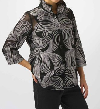 Joseph Ribkoff Embroidered Mesh Jacket In Black/multi
