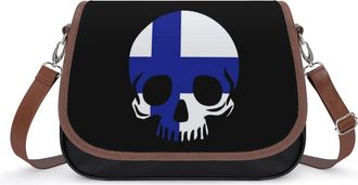 Generic Finland Skull Flag Crossbody Bags for Women Fashion Leather Shoulder Handbags With Adjustable Strap