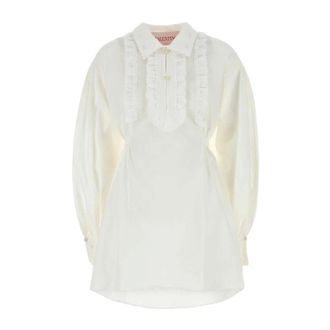 Valentino Garavani Shirts, female, White, Size: XS Short Embroidered Cotton And Linen Dress