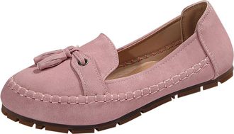 Generic Womens Loafer Shoes Tassel Slip On Flats Solid Color Fashionable Lightweight Anti-Slip Comfortable Casual Walking Shoe Work Leisure Pink