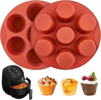 OEM 2 Piezas, Moldes De Silicona Para Muffins, Bandeja De Silicona Para Hornear, Bandeja Antiadherente Para 7 Tazas, Cupcakes, Pan, 20 X 20 Cm, Rojo