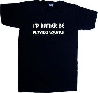 Tee Tree Designs Id Rather Be Playing Squash Black V-Neck T-Shirt (White Print)-Medium