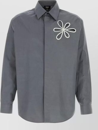 Fendi comfort cotton shirt bloom embroidered detail