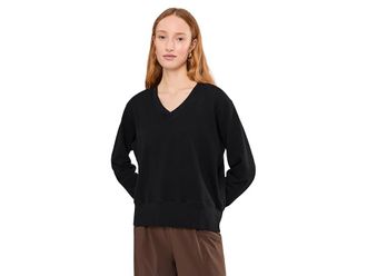 Mod-o-doc Long Sleeve Deep-v Neck Sweatshirt Womens Sweatshirt Black : LG (US 12-14), Cotton