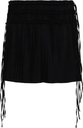 Helmut Lang strap-detail pleated midi skirt - women - Polyester/Spandex/Elastane - M/L - Black