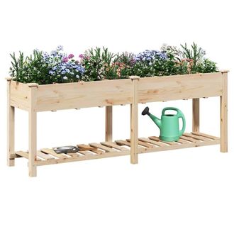 Berkfield Home Green Garden Planter with Grids 203x53x76 cm Solid Wood Fir in Beige | Size: 203 x 53 x 76 cm
