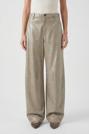 Brunello Cucinelli Light Khaki Leather Trousers, Brand Size 42 (US Size 8)