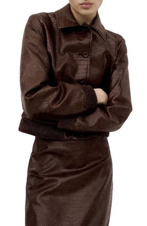 Mango Dundee Croc Embossed Faux Leather Jacket in Brown at Nordstrom, Size X-Small