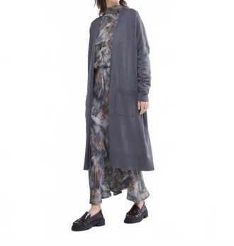Summum Viscose Blend Long Cardigan Sweater Top In Cloud