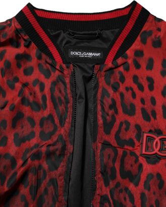 Dolce & Gabbana Red Leopard Print Full Zip Bomber Men Mens Jacket