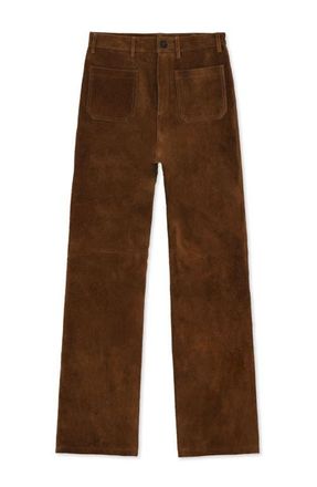 Fortela High Waist Suede Leather Trousers in Brown at Nordstrom, Size 26 32 Eu