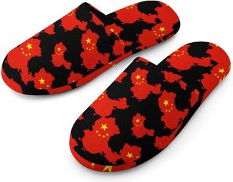 Generic China Flag Map Mens Flannel Slipper Soft Comfy House Shoes Non Slip Winter Warm Indoor Outdoor Slippers