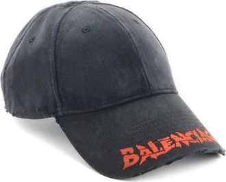 Balenciaga Logo Distressed Cotton Drill Baseball Cap in 1000 Black at Nordstrom, Size Medium