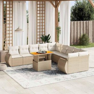 vidaXL Set De Sof&aacute;s De Jard&iacute;n 11pzas Con Cojines Rat&aacute;n Sint&eacute;tico Beige Vidaxl