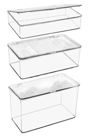 Sorbus Set of 3 Hinged Lid Storage Bins in Clear at Nordstrom Rack
