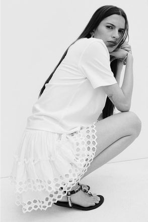 H&M Tiered Eyelet Embroidery Skirt in Cream at Nordstrom, Size X-Small