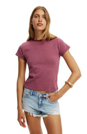 Cotton On Womens 90S Baby Tee in Madi Stripe Pink Berry at Nordstrom, Size Xx-Small