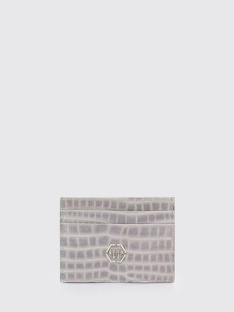 Philipp Plein Calfskin Card Holder with Crocodile Print and Hexagon Logo