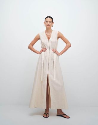 Topshop Vestito lungo multitasche stropicciato &eacute;cru con scollo a V e zip sul davanti-Nessun colore