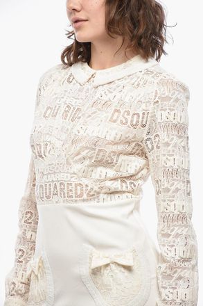 Dsquared2 Mini Dress a Maniche Lunghe con Dettagli in Pizzo Dsquared2