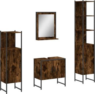 vidaXL Set de muebles de baño 4 piezas madera contrachapada roble humo Vidaxl