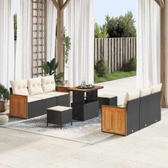 vidaXL Vidaxl - Conjunto De Sof&aacute; De Jard&iacute;n 9 Pcs Negro, Crema 90 X 55 X 71 Cm